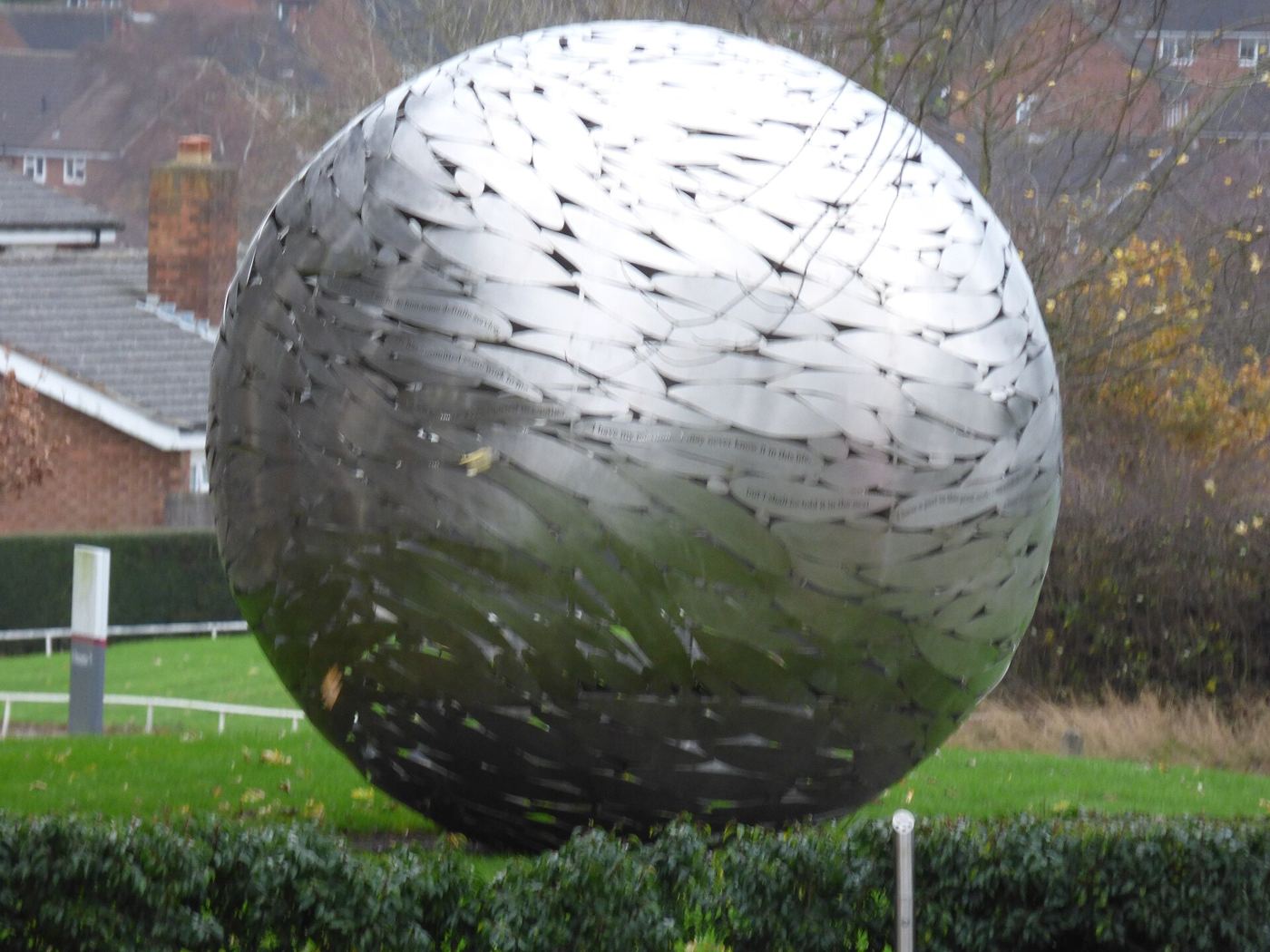 The globe sculpture on campus